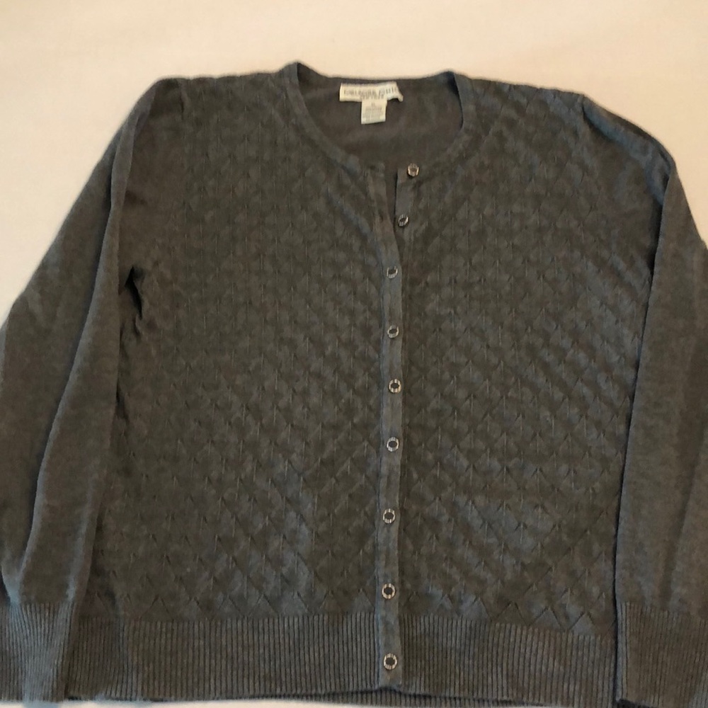Melrose Chic Patterned Knit Lightweight Fall Grey Cardigan XL